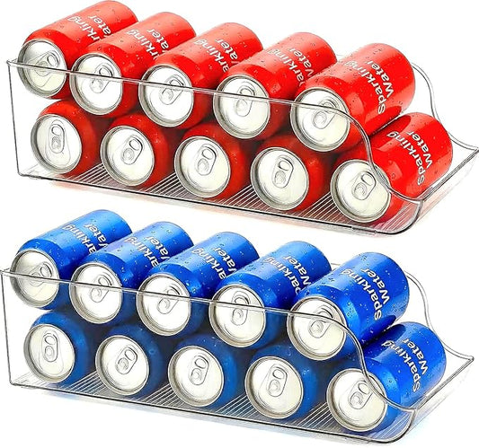 2 Pack Soda Can Organizer, Drink Organizer for Fridge, Clear Kitchen Pop Can Storage Organizer Soda Dispenser for Refrigerator Pantry