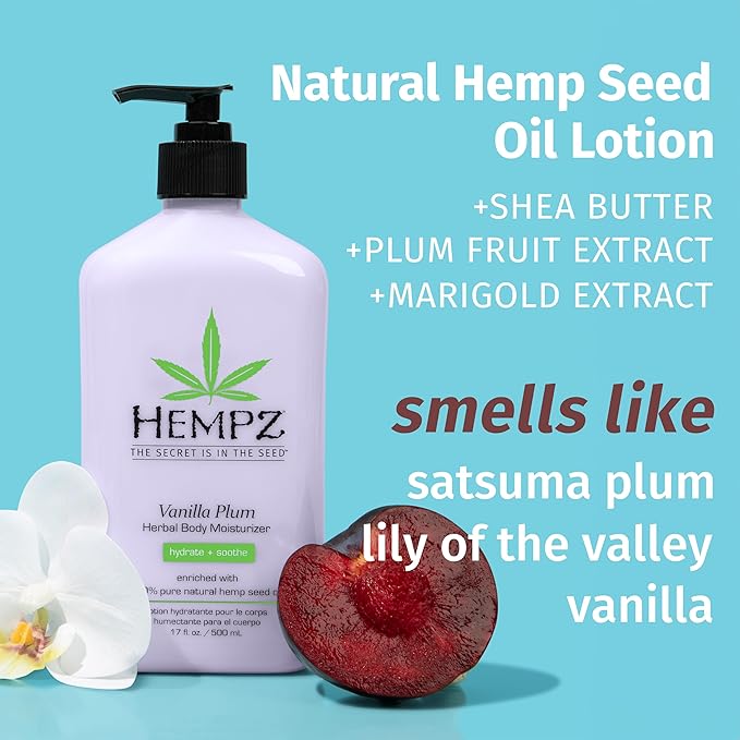 Hempz Whipped Vanilla & Coconut Cream Body & Hand Lotion, Vegan Formula, for Men or Women, 17 oz.
