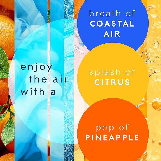 Glade PlugIns Refills Air Freshener Starter Kit, Scented and Essential Oils for Home and Bathroom, Coastal Sunshine Citrus, 4.02 Fl Oz, 2 Warmers + 6 Refills