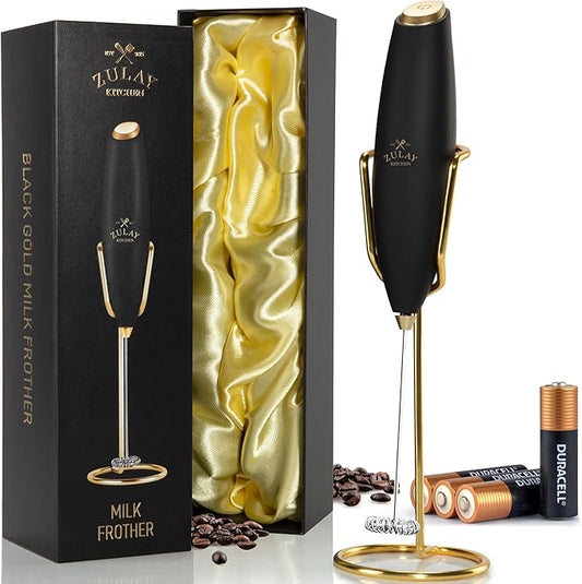 Zulay Kitchen Executive Series Luxury Gift Milk Frother with 4 Duracell Batteries – Handheld Electric Foam Maker for Coffee, Lattes & Hot Chocolate – Deluxe Finish, Ultimate Gift for Coffee Lovers