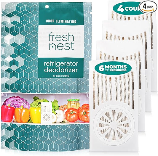 Refrigerator Deodorizer with Zeolites (4-Pack) - Odor Eliminator for Fridge & Freezer - Outshines Baking Soda and Bamboo Charcoal Bags - Long-Lasting, & Safe