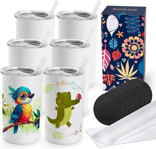 Joyclub 6 Pack Sublimation Tumblers Stainless Steel Insulated 12 oz Sublimation Tumbler with Lids and Straw, Ideal for DIY Gifts, Tea, Coffee, Wine
