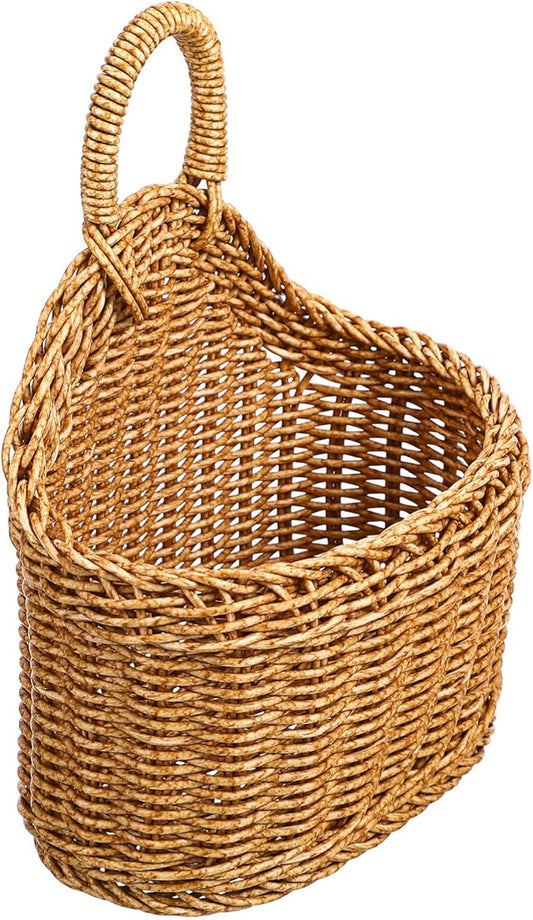 Cabilock Woven Hanging Storage Basket for Kitchen 9.64X7.48X3.93In Rustic Wall Organizer for Garlic Ginger with Large Capacity