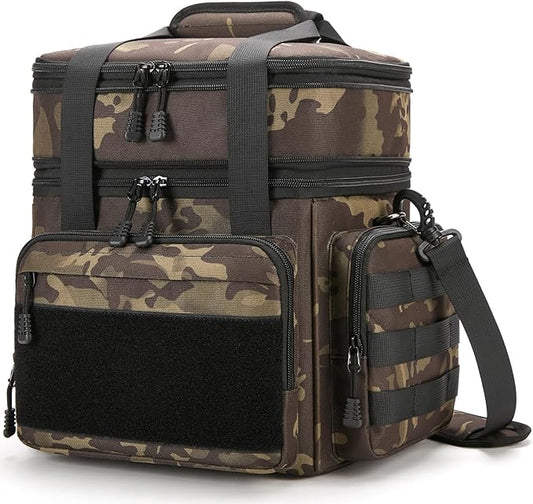 Gafetrey Tactical Lunch Box for Men, Insulated Bag Adult, Thermal Lunchbox Leakproof Waterproof Cooler Bag, Dual Compartment tote, Large Pail Work Office Camping Travel(Black Camo)