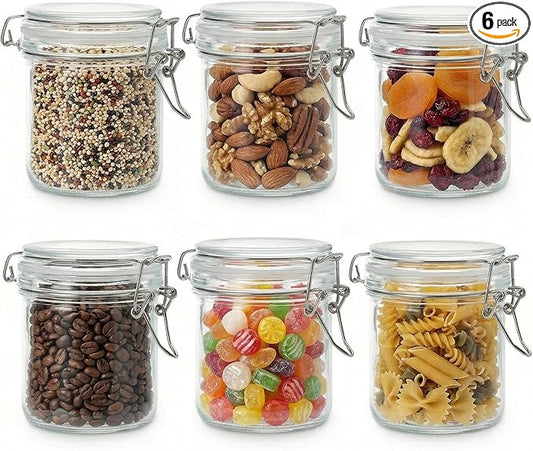 Small Glass Jars with Lids 8 oz, Airtight Clamp Lid Glass Storage Jars, Thick Lead-Free Glass Containers for Pantry Organization, Jam, Yogurt, Overnight Oats, Food Storage