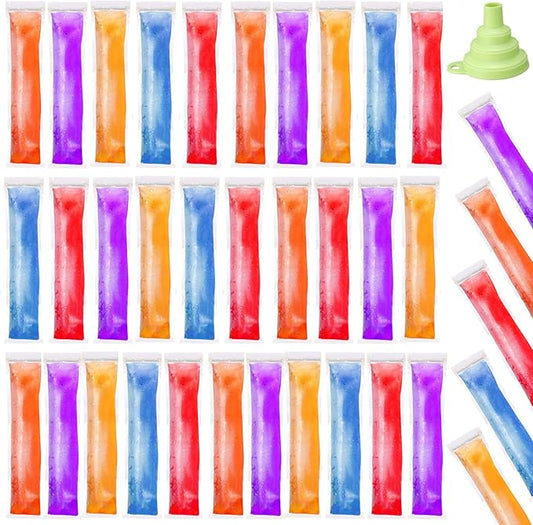 Hoolerry 450 Pcs Disposable Ice Mold Bags with 1 Silicone Funnel Freezer Tubes with Zip Seals Candy Ice Mold Yogurt Tubes Pouch for Snack Juice Fruit Smoothies Party Favor (2.8 x 11.8 Inch)