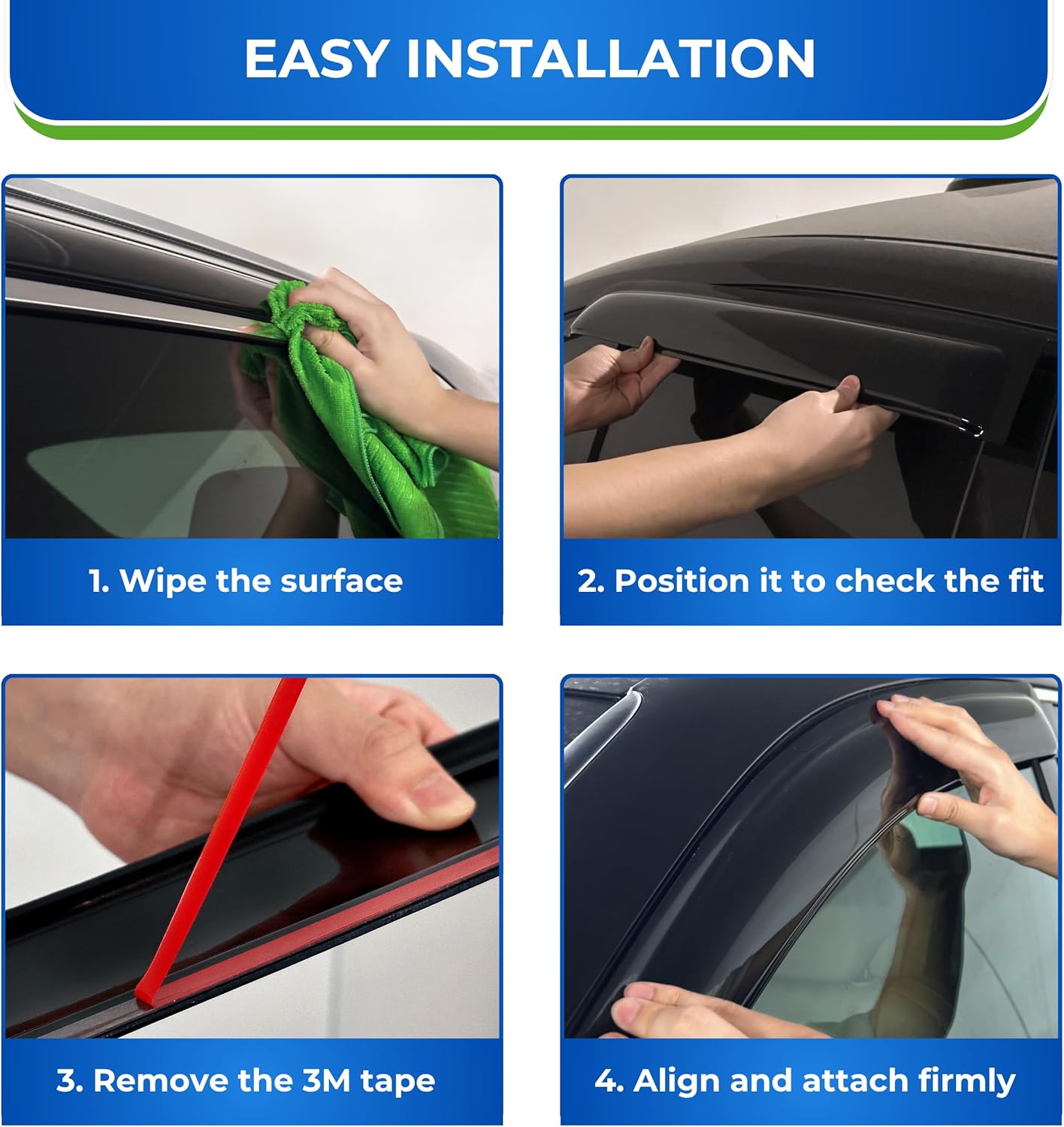 KPY Window Visor Compatible with Toyota Crown 2023-2024, 4PC Rain Guard Side Window Vent Deflectors Tape-On Style, 2023 2024