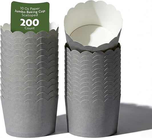 Restaurantware Baking Cups 200 Pack of 10 oz Paper Cupcake Liners Greaseproof Scalloped Oven-Safe Elegant Dessert Muffin Cups Disposable for Parties