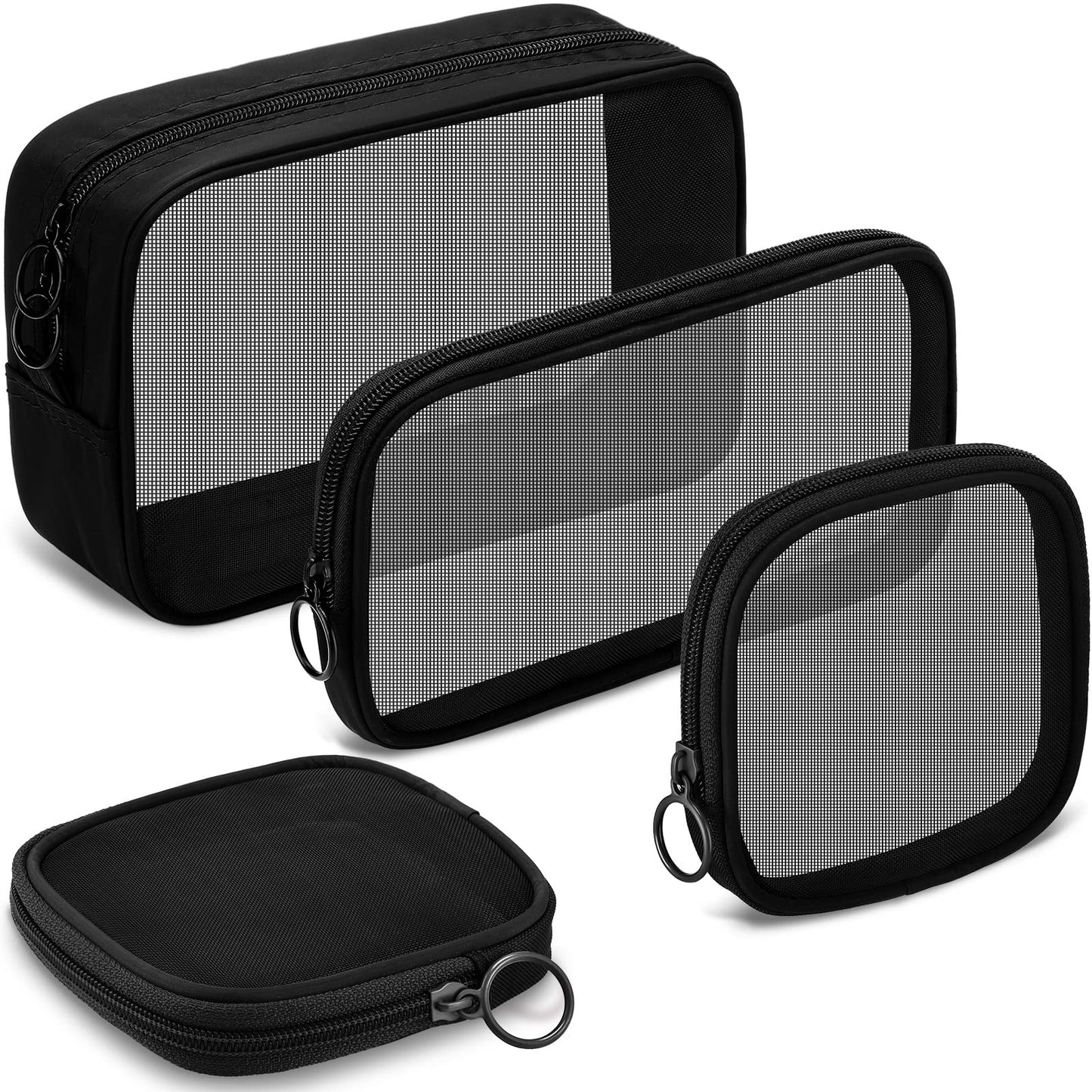 Weewooday 4 Pcs Mesh Makeup Bag Mesh Cosmetic Bag Travel Toiletry Pouch with Zipper Mini Makeup Cosmetic Purse for Daily Accessory(Small, Large, Medium,Black)