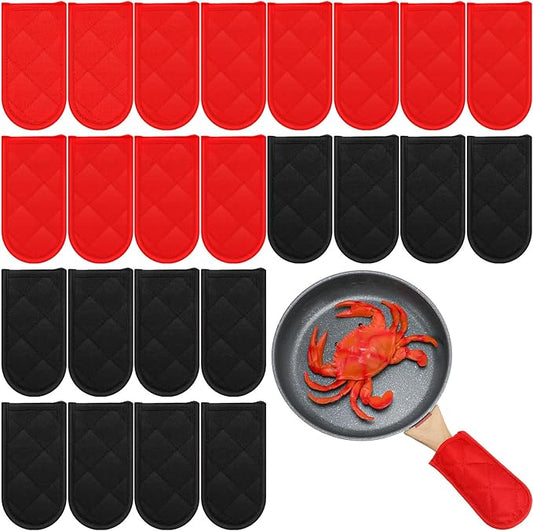 Dandat 24 Set Hot Handle Covers for Daily Replace Use Gift Pan Handle Sleeve Covers Heat Resistant Cast Iron Holder Sleeve Washable Handgrip Mitts for Christmas Kitchen Gifts Craft (Black Red)