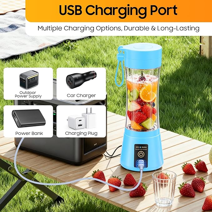 Cordless Personal Size Portable Blender - 380Ml Blender Smoothies and Shakes, BPA Free Traveling Juice Cup with Powerful Blending, Freshly Squeezed in Sports/Travel/Home