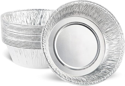 PLASTICPRO 6.5'' Inch Round Tin Foil Pans Disposable Aluminum, Freezer & Oven Safe - For Baking, Cooking, Storage, Roasting, & Reheating, Deep Pack of 20