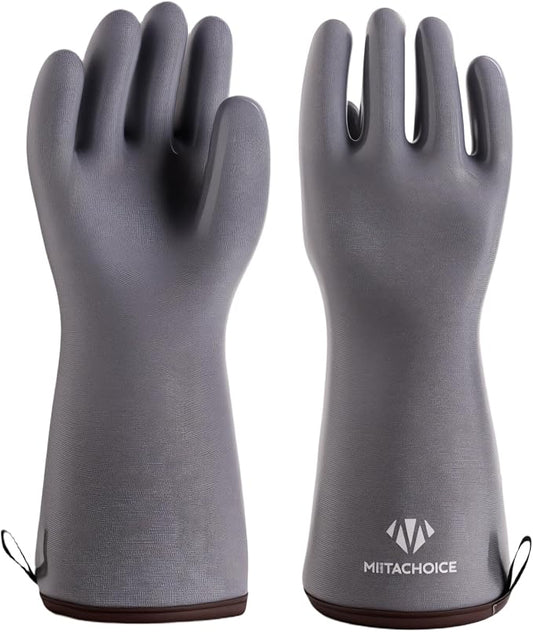 M-Size Pitmaster Gloves - Liquid Silicone BBQ Gloves Heat Resistant 482°F, Waterproof Smoker Oven Mitts for Grilling & Baking, 13" Long for Women & Medium Hands (Grey)