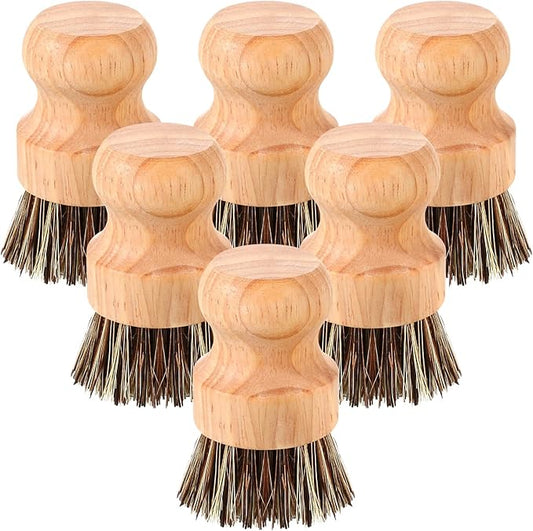 Nuenen 6 Packs Bamboo Dish Scrub Brushes Wooden Scrubbers Set Kitchen Dishwashing Scrubber with Natural Sisal Bristles for Iron Pot Pan Sink(Sisal)
