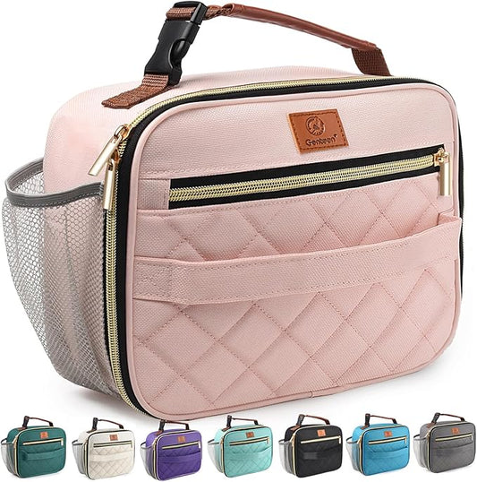 Genteen Lunch Box for Kids,Girls - Insulated LunchBox Reusable, Zip Closure & Buckle Handle, Portable Cooler for Work, School, Travel (Pink)