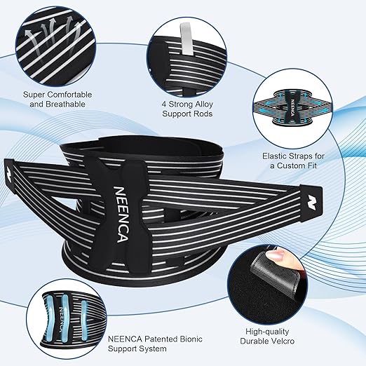 NEENCA Back Brace for Lower Back Pain Relief - Ergonomic Lumbar Support with Removable Steel Stays, Breathable Back Support Brace for Posture Correction, Sciatica, Herniated Disc, Scoliosis, Office Work, Lifting, Exercise (Black, X-Large)