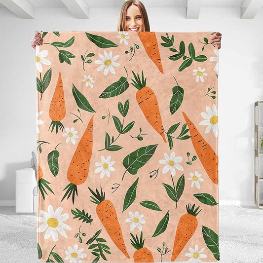 Carrot & Flower Plush Throw Blanket - Soft, Comfy, Lightweight, Warm, and Fuzzy - Ideal Gift for Men and Boys - Perfect for Couch, Bedroom, Travel, Bed - 50x60 inches