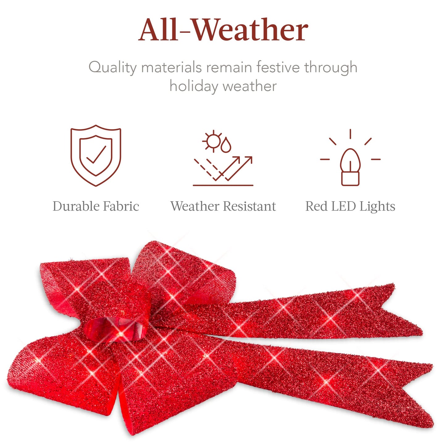 Best Choice Products Set of 3 Bows Pre-Lit Christmas Bow Decoration, Indoor/Outdoor LED Holiday Décor w/ 30 Lights, Outdoor Battery Box, Timer, 8 Light Functions - Red