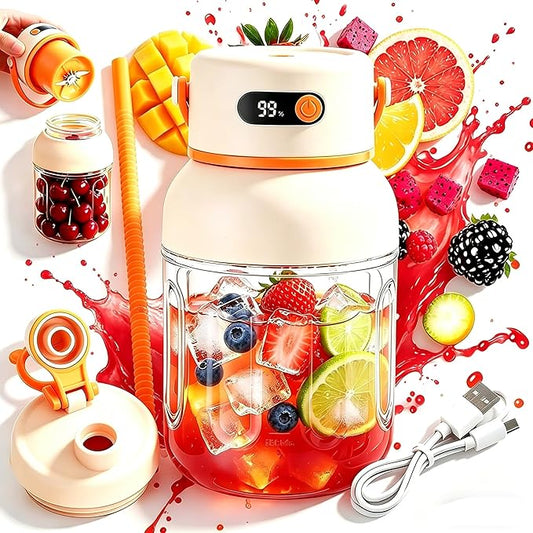 Portable Electric Juicer Cup with Zero Cord Hassle,Fresh Juice Mini Fast Portable,18000 Rpm High Speed with Digital Display&Leakproof Lid,Automatic Cleaning with Straw and Two Lids (800ml/28.22oz)