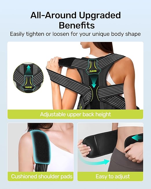 Ergonomic Back Straightener Posture Corrector, Adjustable Non-slip Back Strap Can Wear by Self, Lumbar Support for Shoulder Neck Hump Slouching Corrector, Yellow Size XL (Upper Waist: 47.2"-53.2")