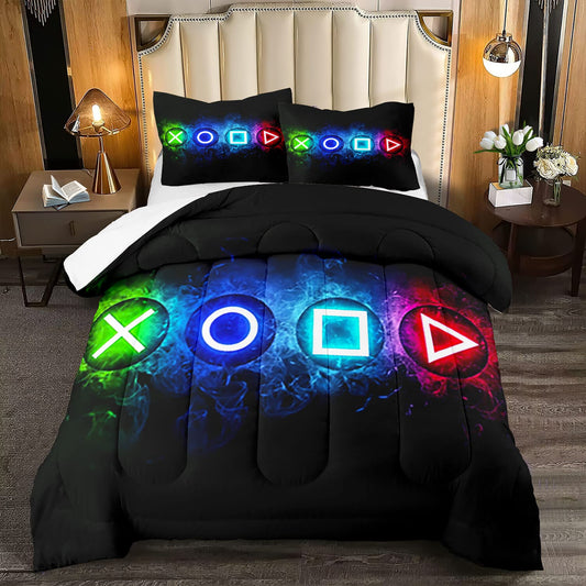 kodhyvj Gamer Comforter Sets for Boys, Video Gaming Comforter Set Full Size, Cool Black Gamer Gamepad Bedding Sets for Boys Kids Playroom Decor, 1 Comforter and 2 Pillowcases