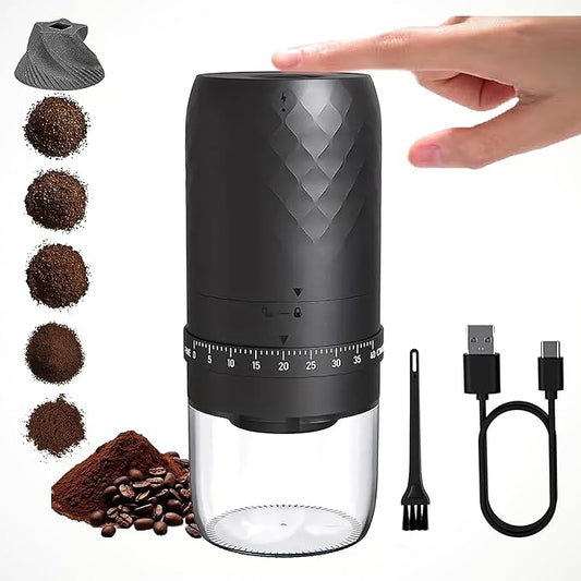 Portable Electric Coffee Bean Grinder with 40 Adjustable Settings, Small Espresso Grinder Rechargeable Burr Coffee Grinder with Multiple Grinding Settings for Travel, Camping, Home & Office.