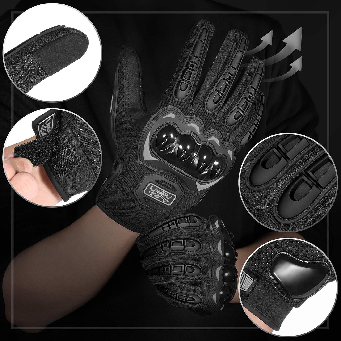 COFIT Motorcycle Gloves for Men and Women, Full Finger Touchscreen Motorbike Gloves for BMX ATV MTB Riding, Road Racing, Cycling, Climbing, Motocross - Black M