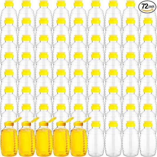 Tanlade 72 Pcs Honey Bottles Bulk 12 oz Plastic Clear Squeeze Honey Jars Empty Honey Container, Refillable Honey Dispenser Bottle with Flip Top Lid for Storing and Dispensing