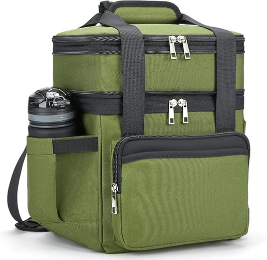 holuxer Insulated Lunch Bag & Lunch Box for Men - Double Deck Reusable Lunch Bag for Women Tote Cooler Bag Leakproof Soft Expandable - Large Lunchbox for Work/Adult/Picnic/Outdoor (Green，15L)