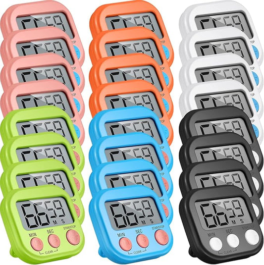 Weewooday 24 Pcs Digital Kitchen Timer Magnetic Timer Bulk On/Off Switch Minute Second Count up Countdown Loud Alarm for Exercise Cook Baking (Classic Color)