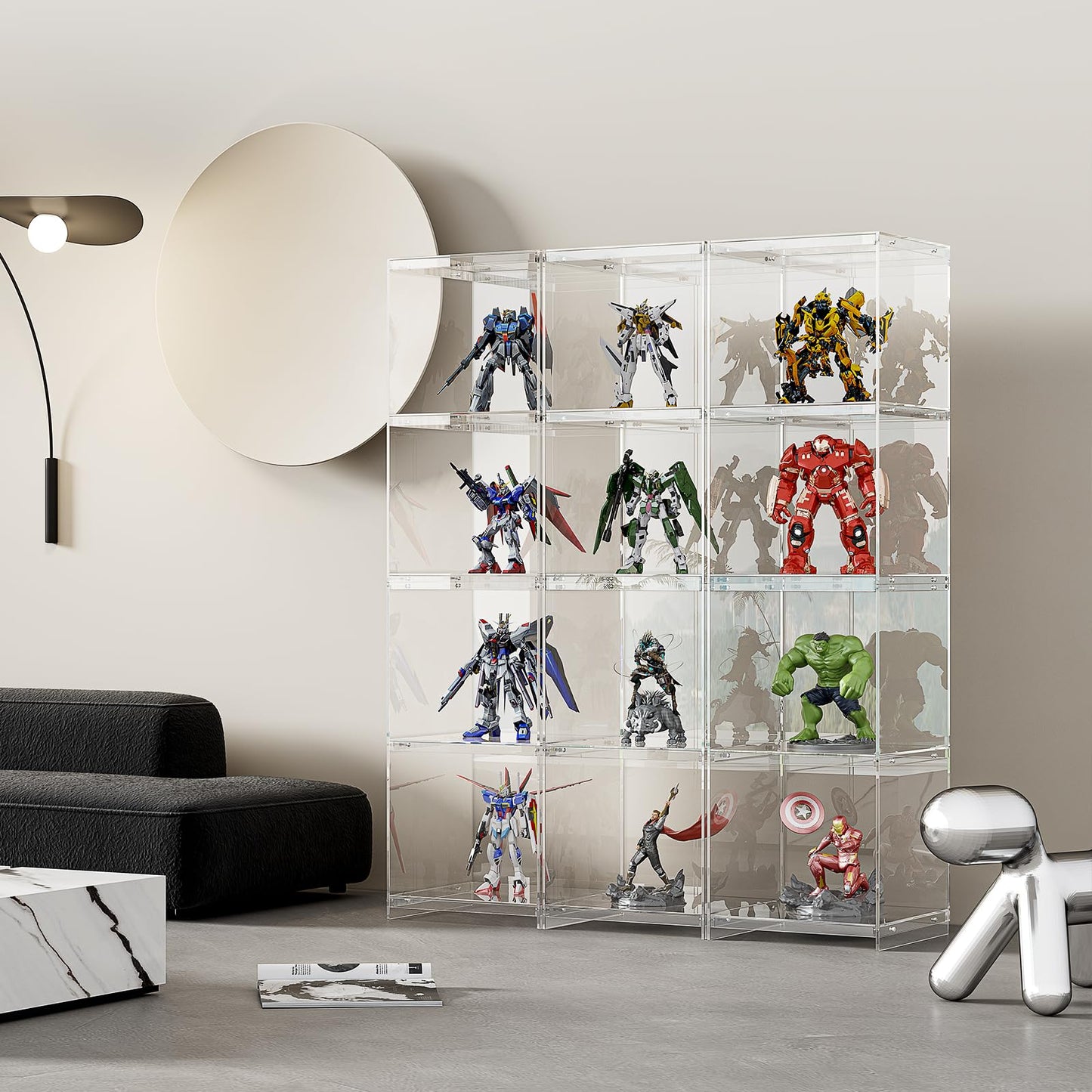 Acrylic Display Cabinet, 4-Tier Display Case in Bedroom, Living Room, Playroom, Modern Style (16" D x 16" W x 62" H)