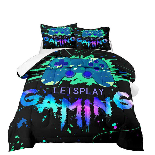 kodhyvj Game Comforter Set Fluffy Video Gaming Bedding Sets Gamer Room Decor Twin Size Colorful Black Gamepad Soft Game Bedding Set for Boys Teen 1 Comforter and 1 Pillowcase