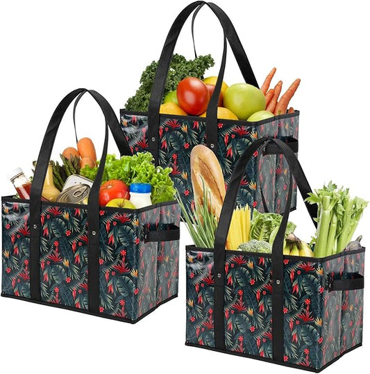 Foraineam Reusable Grocery Bags Set Durable Heavy Duty Tote Bag Collapsible Grocery Shopping Box Bag with Reinforced Bottom