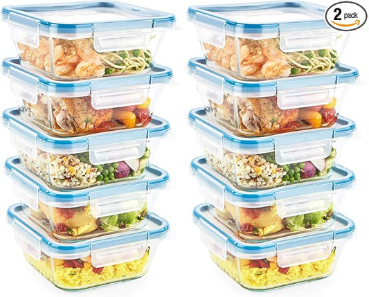 Snapware Total Solutions (10-Pack, 4 Cup) Glass Food Storage Containers Set, Airtight & Leakproof Locking BPA-Free Lids, Freezer Dishwasher Microwave Safe