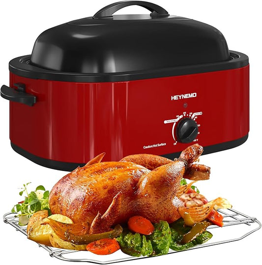 20 Quart Electric Roaster Oven with Self-basting Lid, Turkey Roaster Oven with Removable Pan and Rack, RED