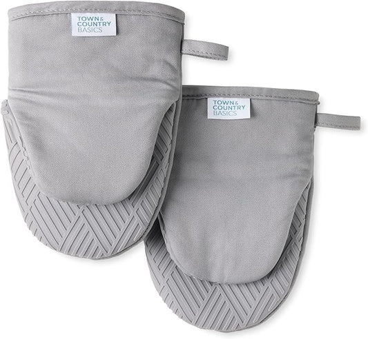 Town & Country Basics Basketweave Soft Silicone Mini Oven Mitt 2-Pack Set, Heat Resistant up to 500F, Flexible Silicone, Non-Slip Grip, Grey, 5.5"x8"