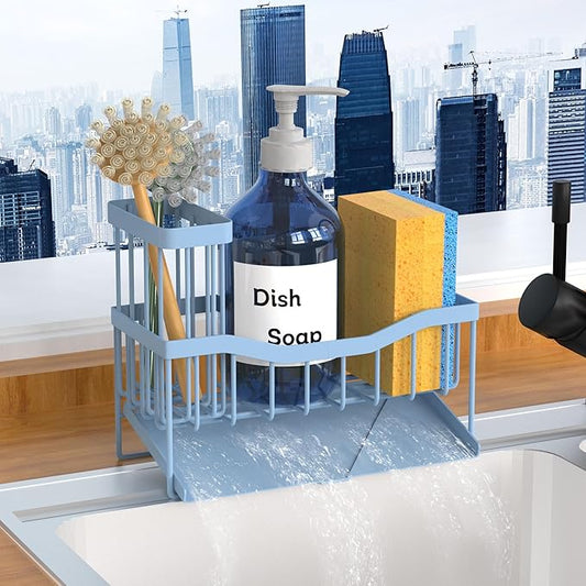 Maifan Sink Caddy Sponge Holder for Kitchen with Brush Holder and Stainless Steel Self Drain Tray, Rustproof Kitchen Sink Organizer for Sponge, Soap Dispenser Storage Accessories