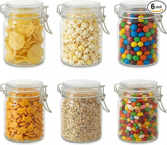 Glass Jars with Airtight Lids, 26oz Glass Storage Jars Set of 6, Thick Food Storage Containers for Pantry Organization, Kitchen Counter, Coffee, Pasta, Cereal