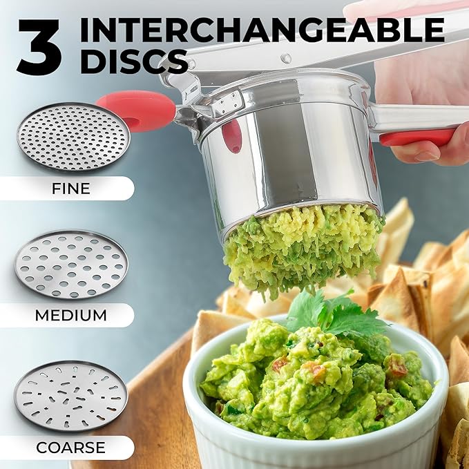 Zulay Kitchen Premium Large 15oz Potato Ricer, Heavy Duty Professional Stainless Steel Potato Masher and Ricer Kitchen Tool, Press and Mash Kitchen Gadget - Red and Silver
