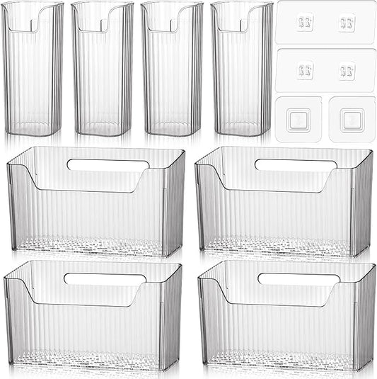 8 Pcs Storage Organizer Bins Wall Mounted Organizer Basket Plastic Cabinet Door Bins Stackable Hanging Baskets for Organizing for Wall Refrigerator Kitchen Bathroom Pantry(3.35'',White)
