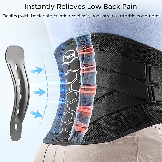 FREETOO Back Brace for Lower Back Pain Relief with Pulley System,Lumbar Support Belt for Men & Women with Lumbar Pad, Ergonomic Design and Soft Breathable 3D Knit Material,for Herniated Disc,Sciatica
