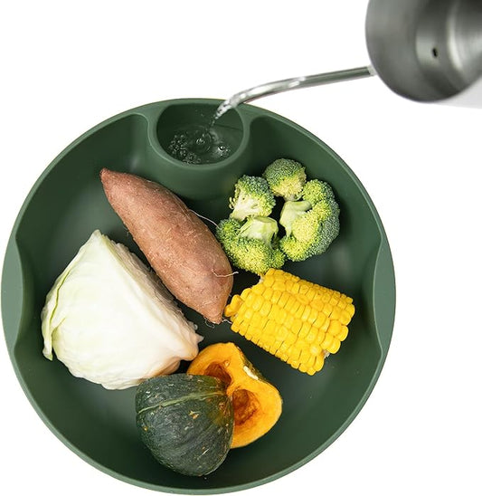 Longtail Company Microwave Steamer Bowl – BPA-Free Silicone Cooking Tray with Water Hole | Steam & Reheat Without Lid | Dishwasher Safe | Defrost, Reheat, Steam Veggies, Pizza, Meals | 9.6in - GREEN