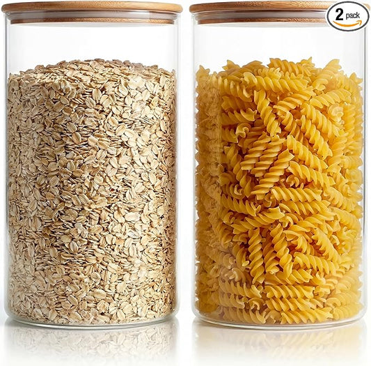 HomArtist Extra Large Glass Flour and Sugar Storage Containers with Airtight Lids,132 floz x2 [Set of 2] Big Glass Jars with Bamboo Lids, Air Tight Food Storage Jars for Cereal, Pasta, Rice, Coffee