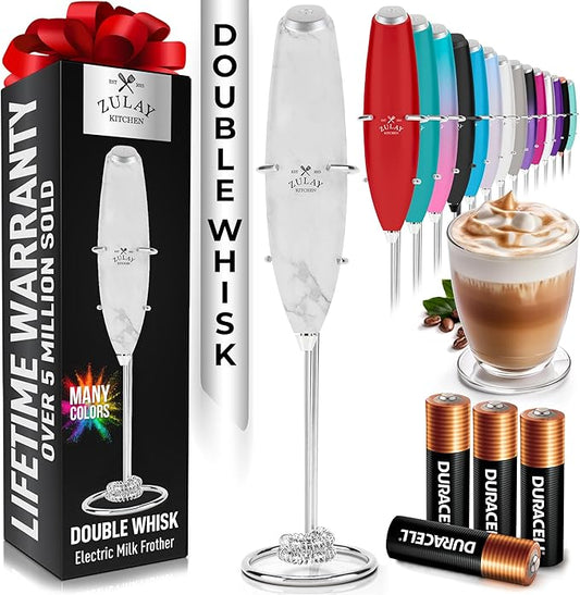Zulay Kitchen Whisk Milk Frother with 4 Duracell Batteries - Powerful Handheld Foam Maker for Coffee, Lattes, Matcha, Hot Chocolate & Cappuccinos - Whip Creamy Froth in Seconds