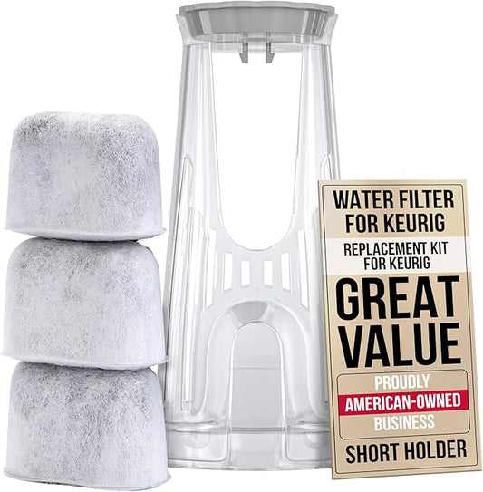 Keurig Filter Replacement Starter Kit - Water Filters for Keurig 2.0, K-Duo, K-Duo Hot & Iced, K Duo Essentials, K-Compact Coffee Makers by PureHQ - Includes Short Filter Holder and 3-Pack Cartridges