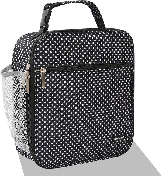 Lovoeo Lunch box Lunch bag for men women Insulated Lunchbox Lunch bags for Work Picnic Travel (Black polka dot)