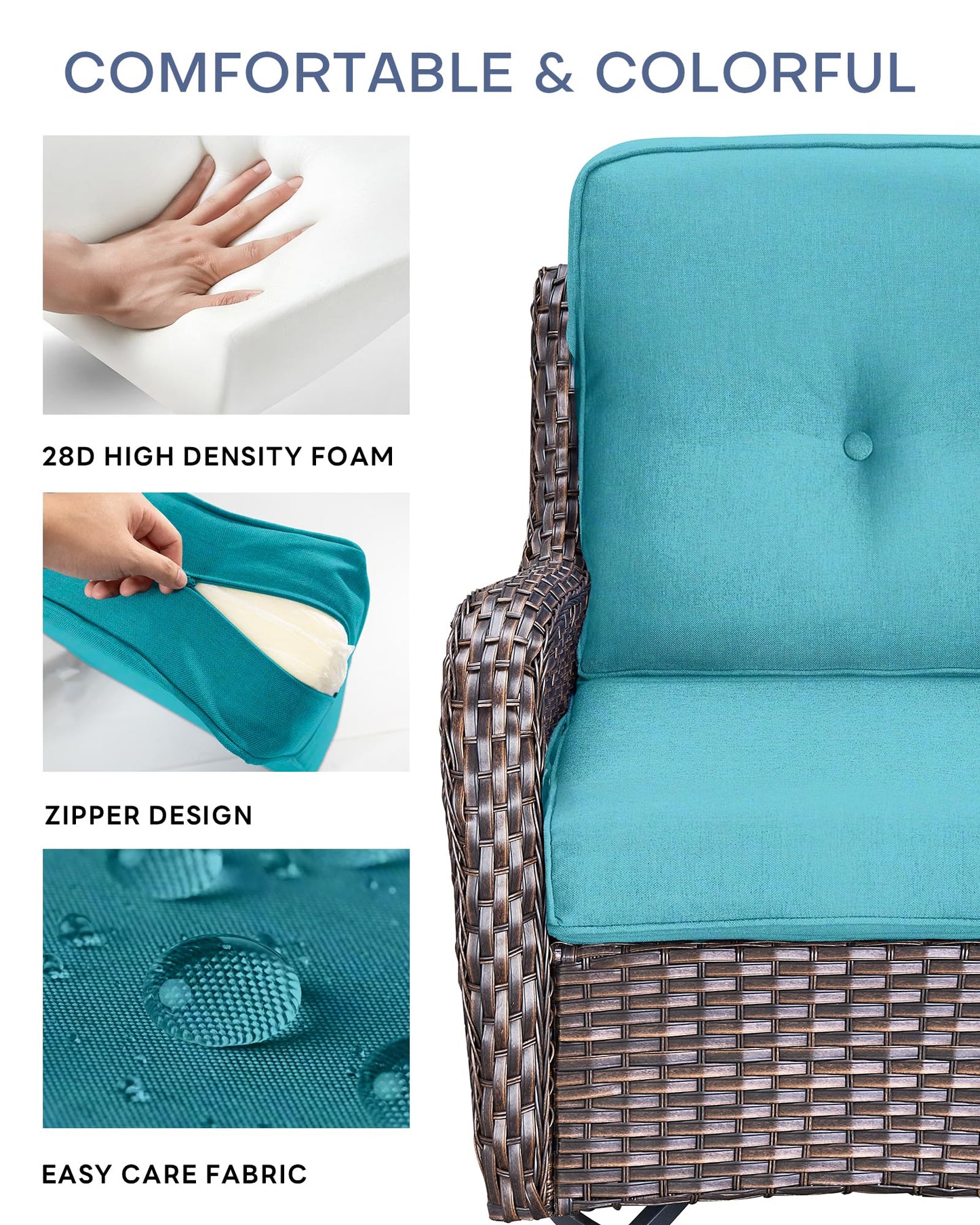 ACTREST 22x25/22x24 Outdoor Chair Cushions Set of 4 - Heavy Duty High Back Replacement Zippered Cushion for Patio Furniture Dining Gliding Rocking Chairs Loveseat L-Shape Sofa - Turquoise/Button