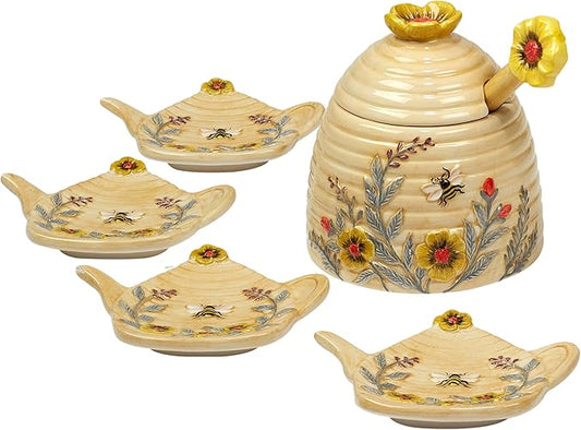 Certified International Bee Sweet 9 oz. 3-D Honey Pot with 4 Tea Bag Holders