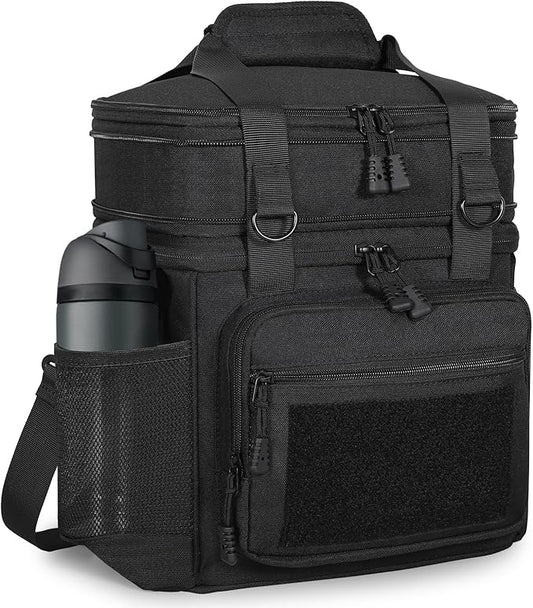 GLENKEY Tactical Lunch Box Cooler Bag - Expandable Insulated Lunch Bag for Men Women - XLarge Lunchbox for Adults Work Shifts Outdoor Trips Black 22L