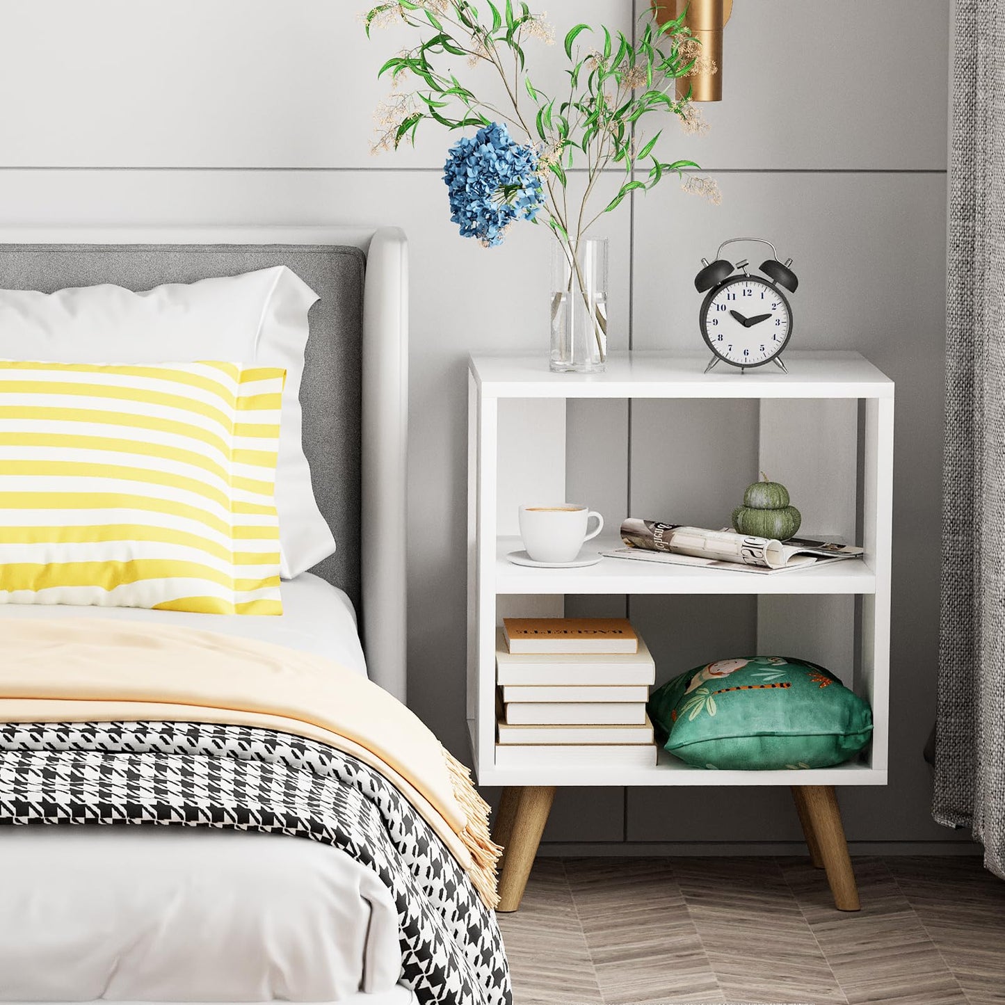 Aenuert Night Stand, White Kids Nightstand, Modern End Table with Open Storage, 2-Tier Nursery Bedside Table for Small Space, Living Room, Bedroom